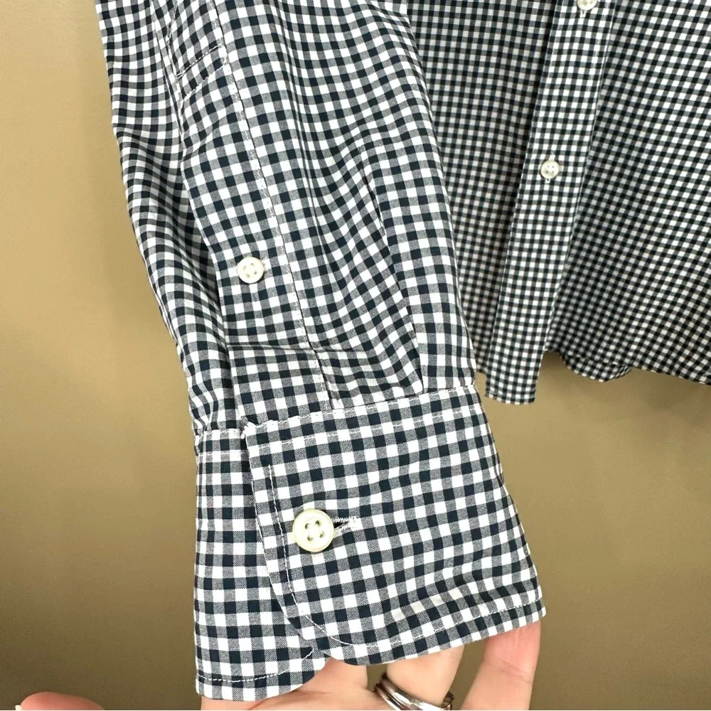 J Crew Men's Secret Wash Slim Fit Navy Blue Gingham Shirt Large Check Oxford